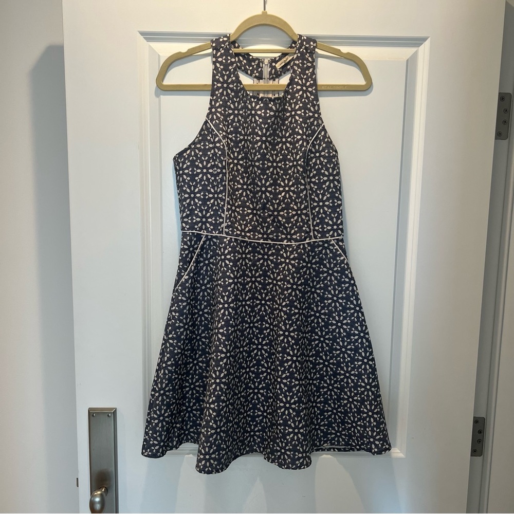 Navy and White Embroidered Details Dress